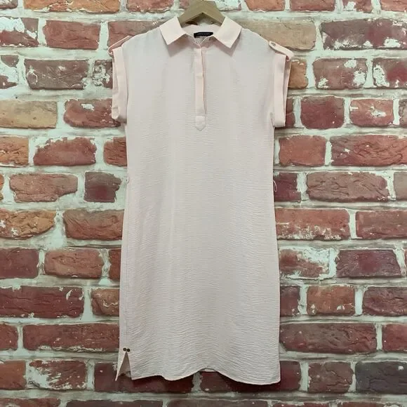 Tommy Hilfiger Dress Women's 2 Pink Crinkle Stretchy Casual Work Popover - Picture 1 of 9